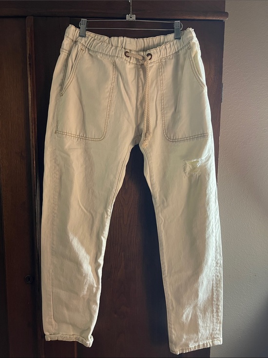 One Teaspoon Pants - One Teaspoon Shabbies  Distressed Drawstring Jogger Pants in Off-White